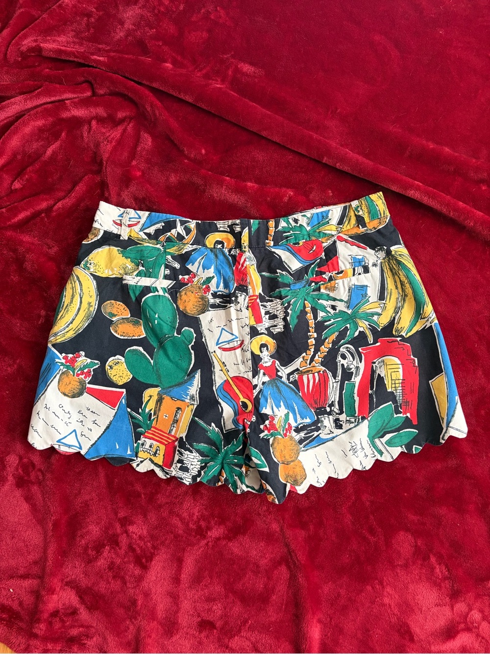 J. Crew Retro Postcard Print Scalloped Cotton Shorts - Size 12